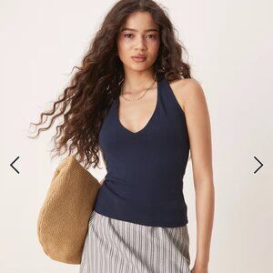 A&F Cotton Seamless Fabric Halter Top in Navy size MEDIUM